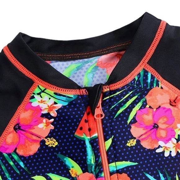 ZYNUNE One Piece Rashguard Swimsuit UV + UPF 50+ Floral/Black Girls Size 10 NWT - Picture 2 of 10